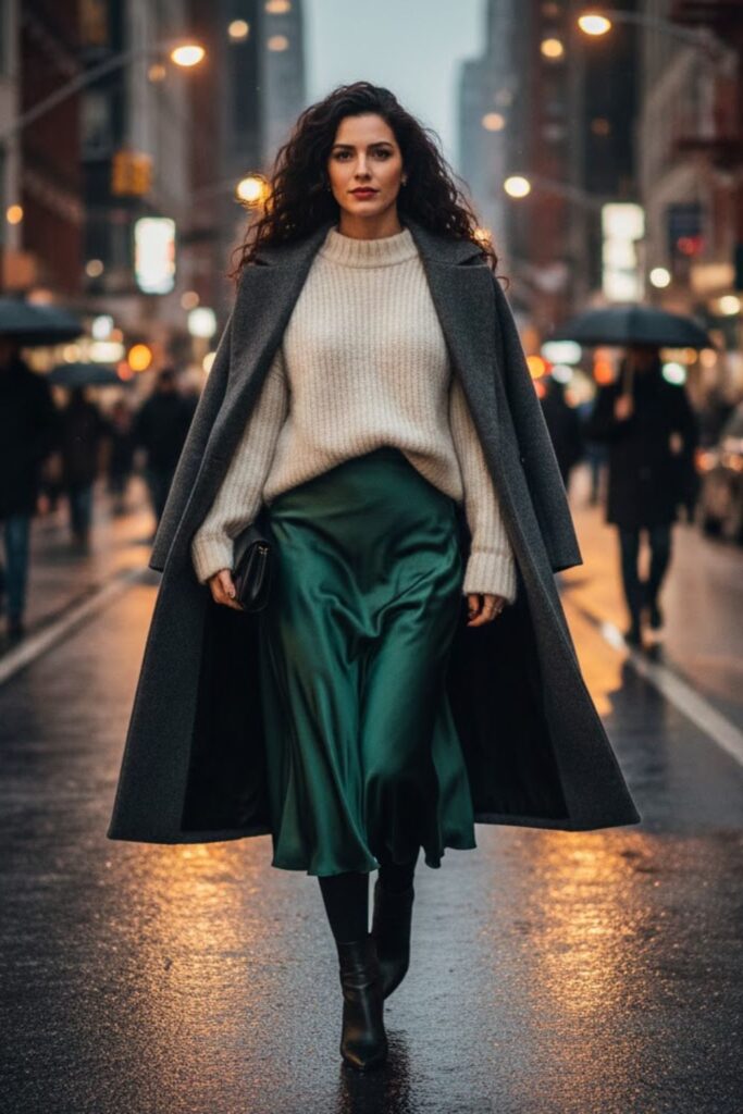 Chunky Knit Sweater with Midi Skirt