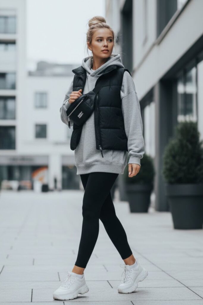 Chunky Sneakers with Leggings and Oversized Hoodie