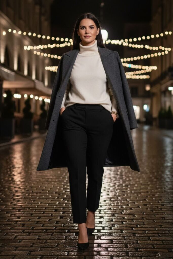 Cigarette Pants with Cashmere Sweater and Heels