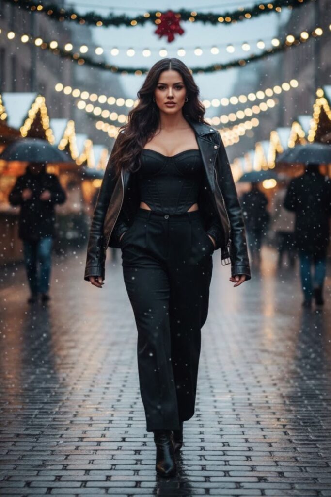 Corset Top with Wide-Leg Trousers