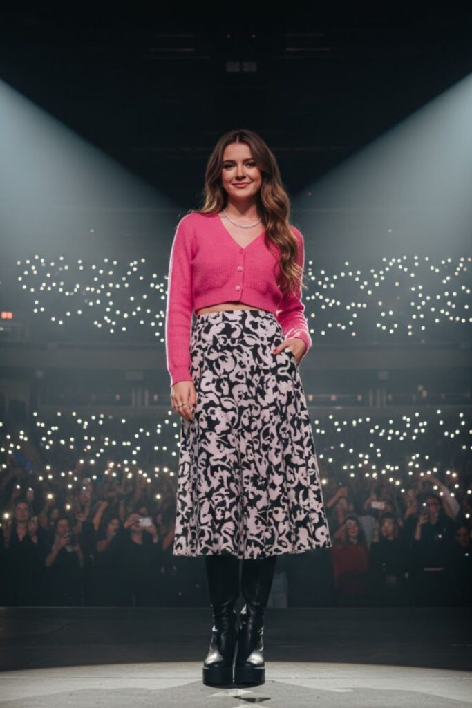 Cropped Cardigan with Midi Skirt