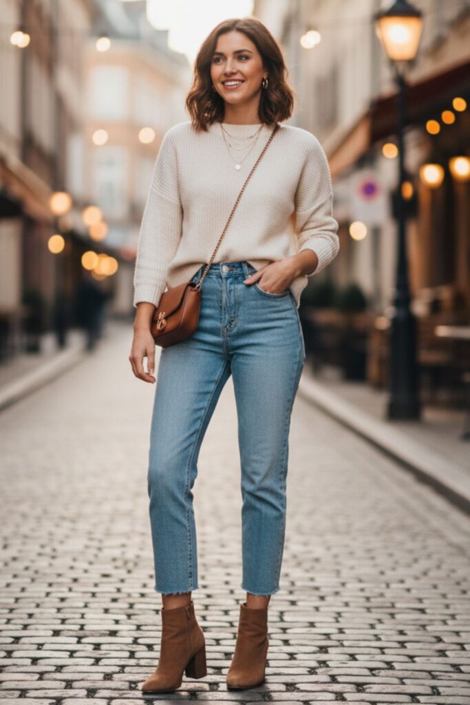 Cropped Jeans with Tan Suede Booties