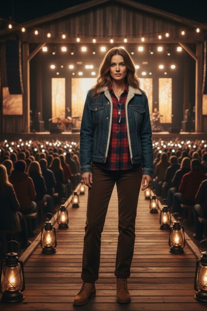 Denim Jacket with Flannel Layer and Corduroy Pants