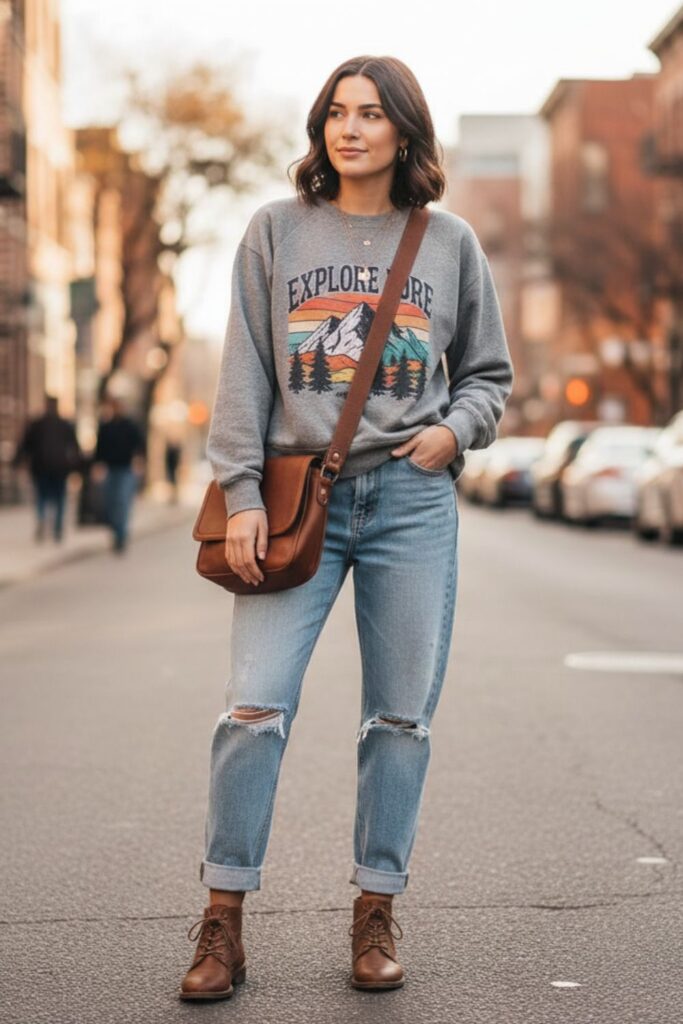 Distressed Boyfriend Jeans with Flat Booties