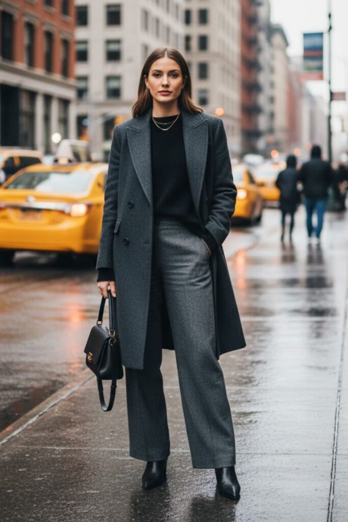  Double-Breasted Coat with Wide-Leg Pants