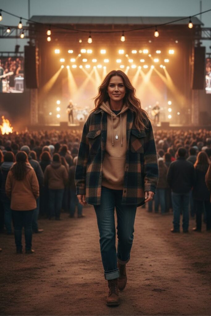 Flannel Overshirt + Hoodie + Straight-Leg Jeans + Work Boots