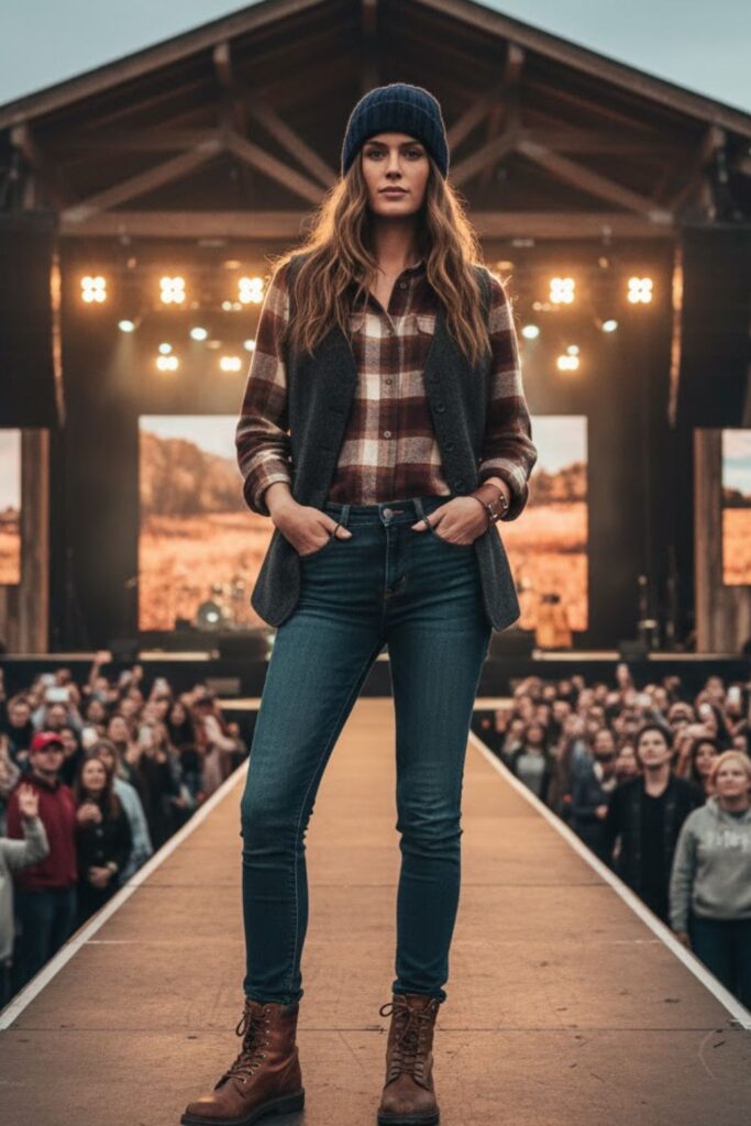 Flannel Shirt with Wool Vest and Dark Jeans