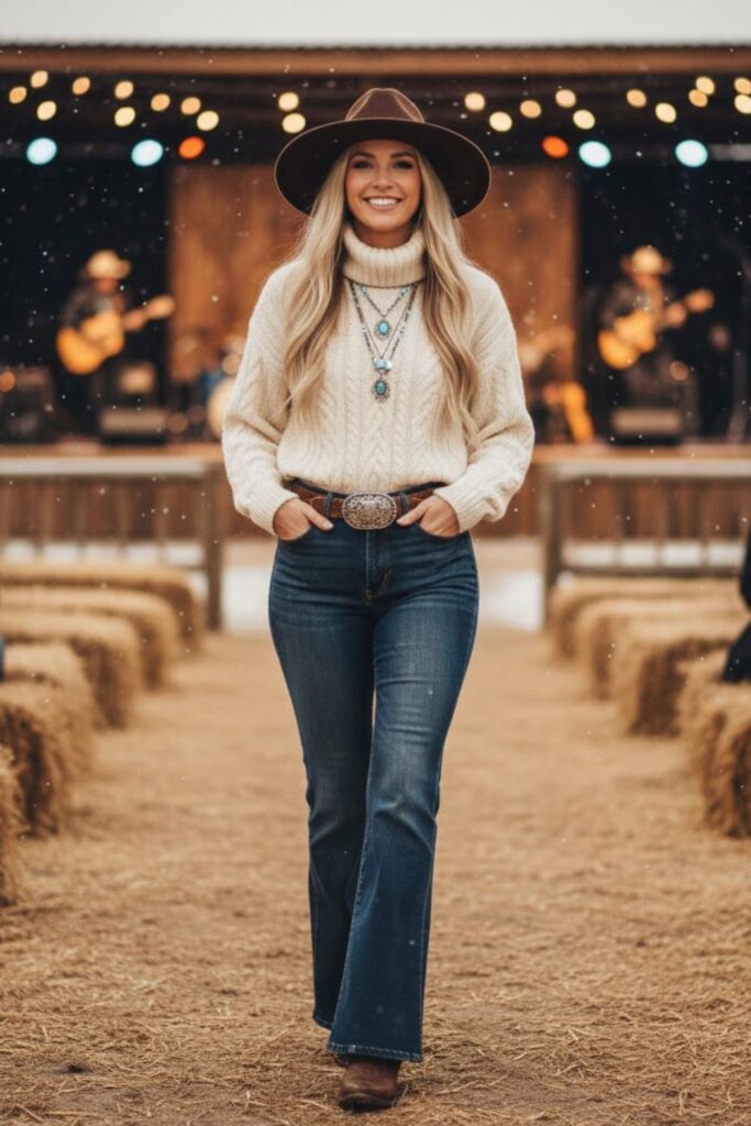 Flared Jeans with Chunky Sweater