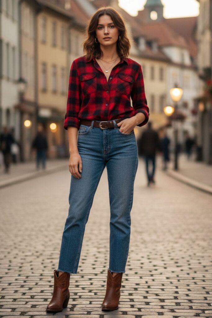 High Rise Straight Jeans with Western Booties