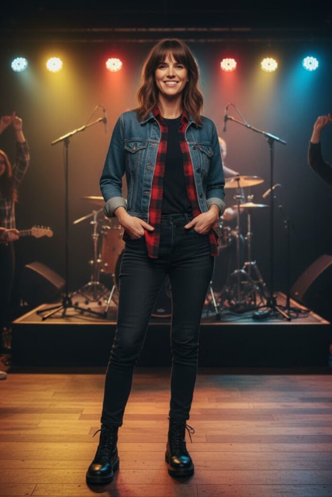 Layered Flannel and Denim Combo