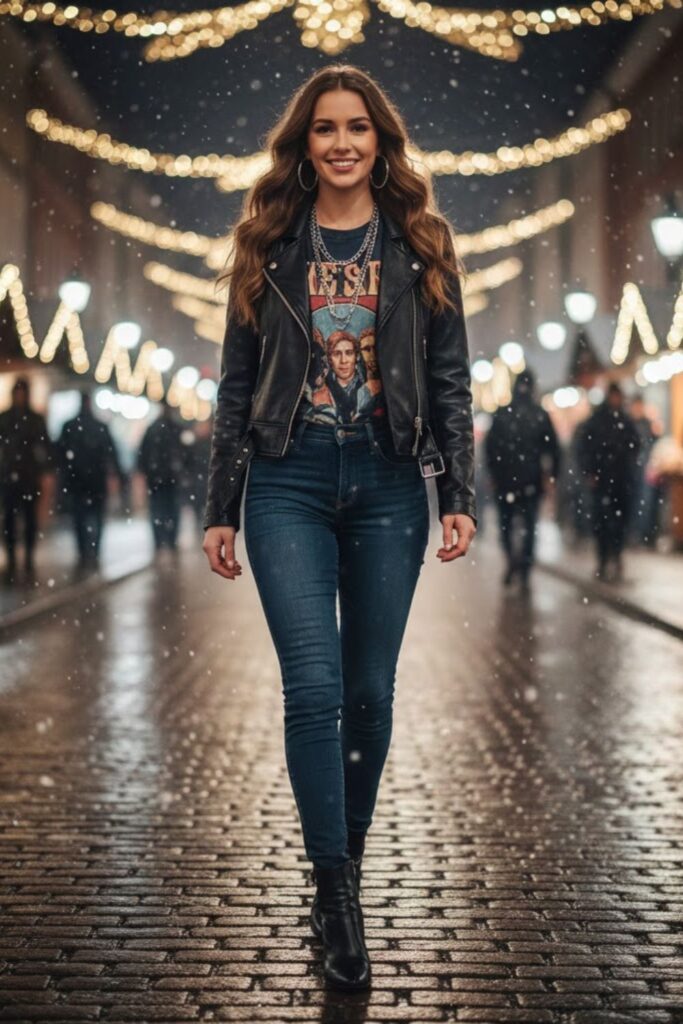  Leather Jacket with Skinny Jeans and Boots