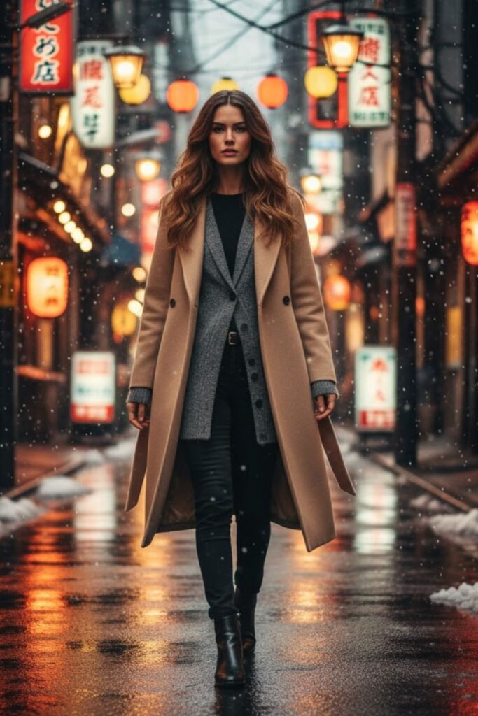 Long Cardigan with Belted Coat and Ankle Boots