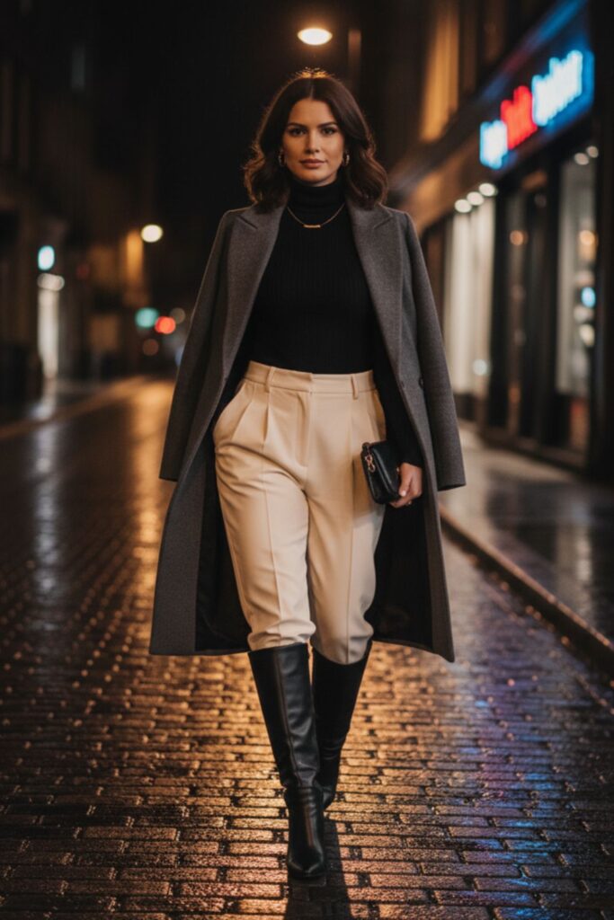  Long Wool Coat with Wide-Leg Pants