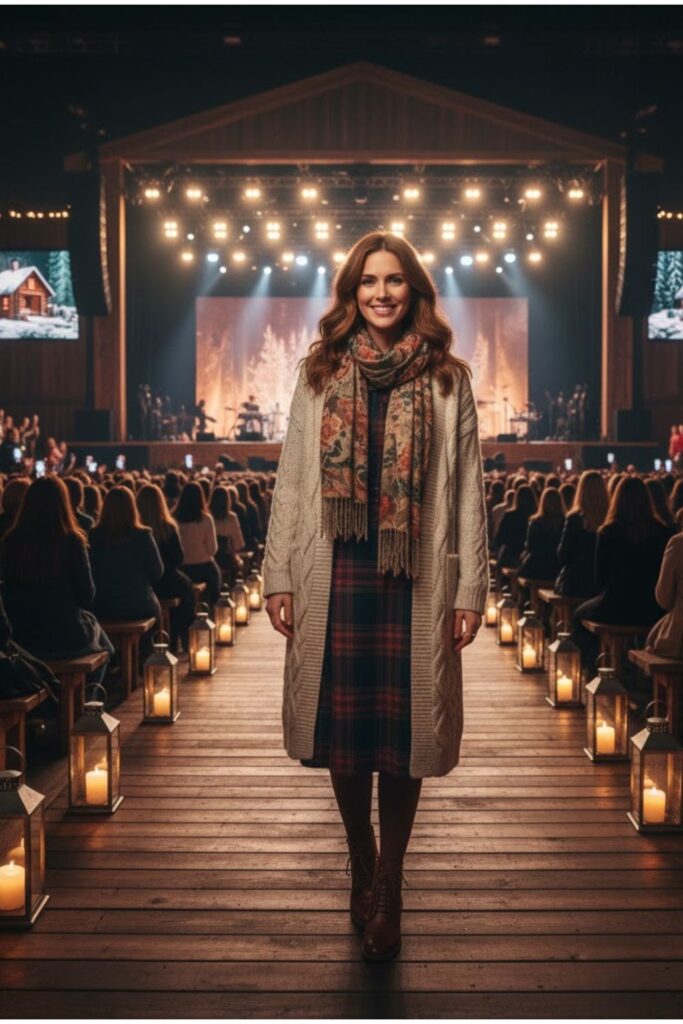 Longline Cardigan with Wool Dress and Tights