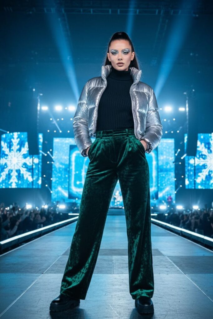 Metallic Puffer and Velvet Combo