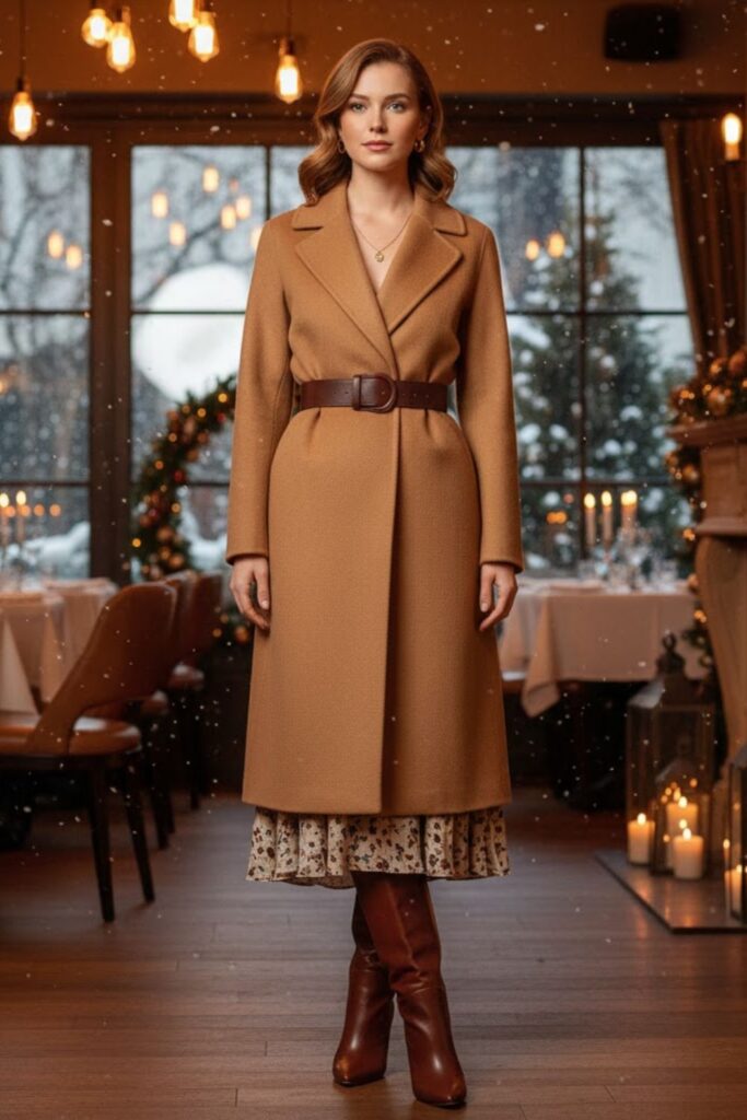 Midi Skirt with Belted Coat