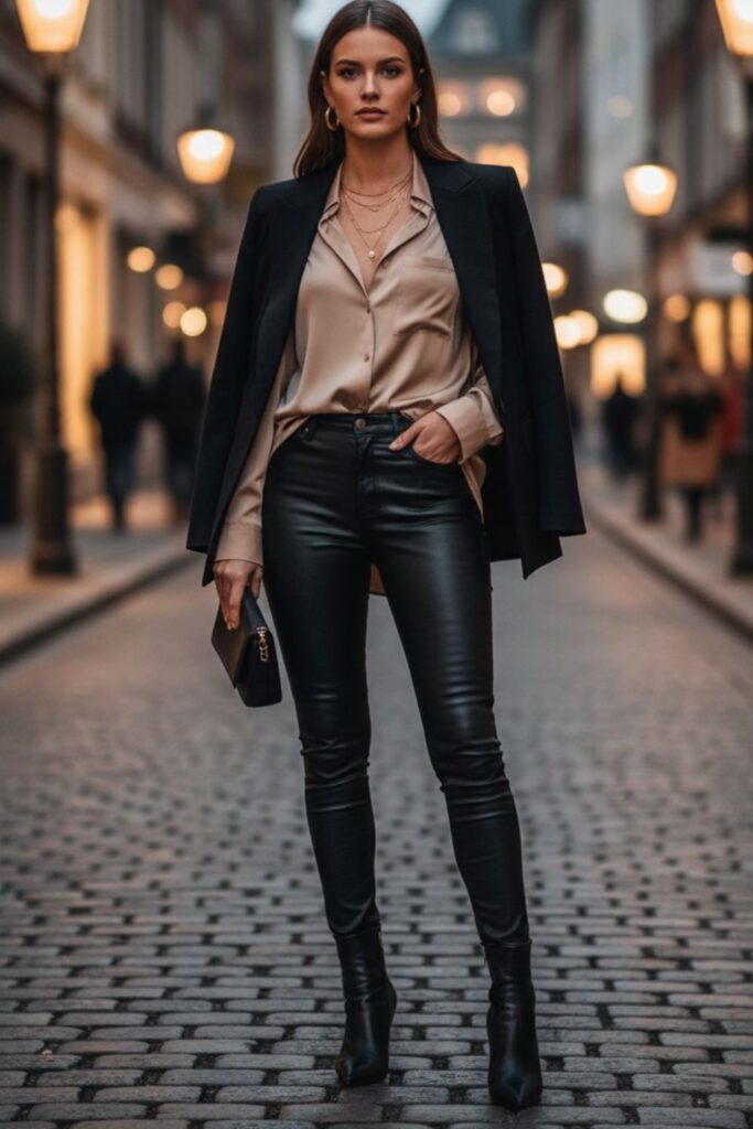  Oversized Shirt with Skinny Leather-Look Jeans