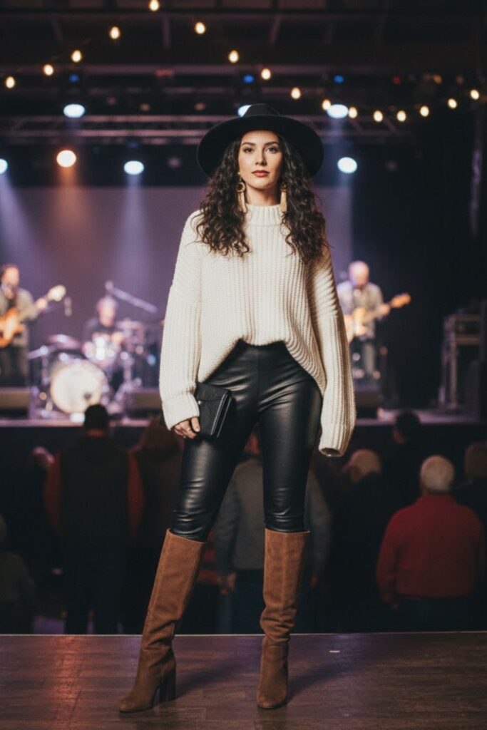 Oversized Sweater with Leather Leggings