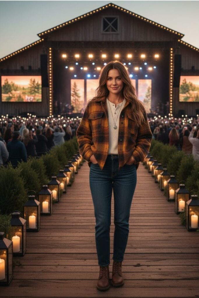 Plaid Overshirt with Thermal Layers and Jeans