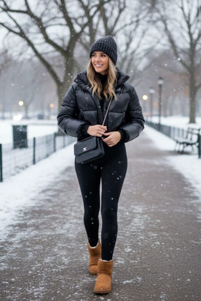 Puffer Coat with Uggs and Leggings