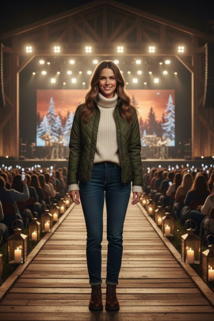 Quilted Jacket with Turtleneck and Work Boots
