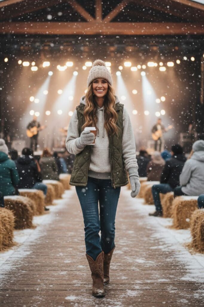 Quilted Vest with Hoodie and Jeans