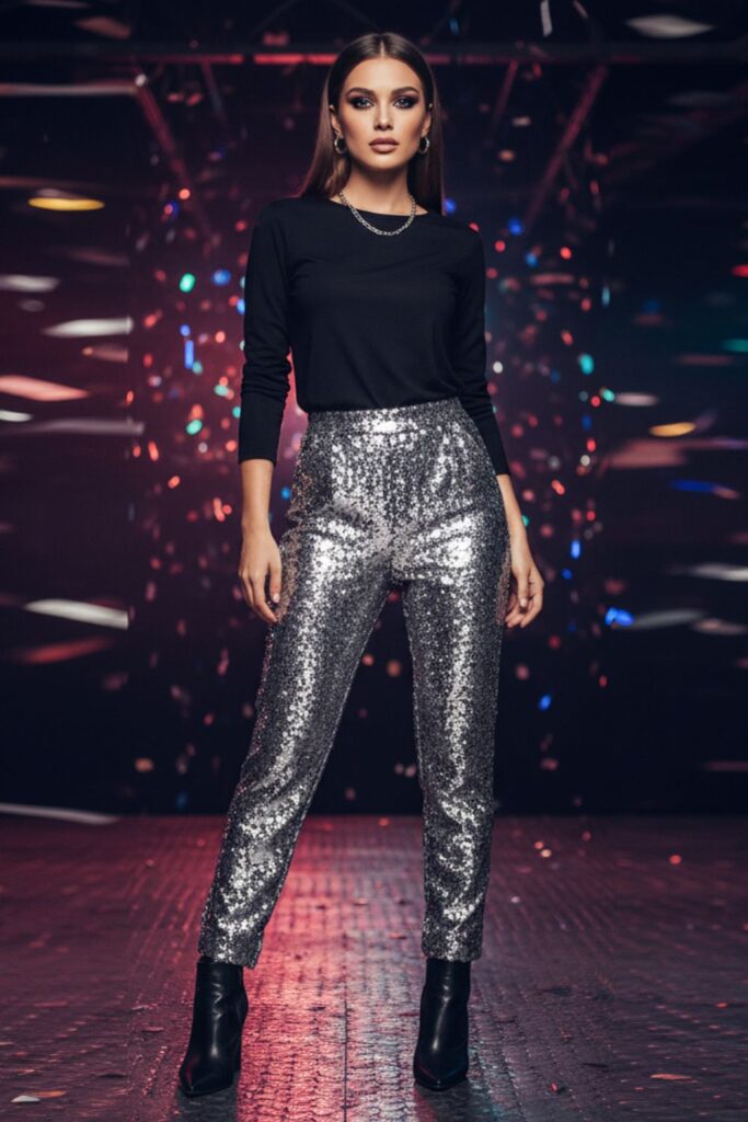 Sequin Pants with Black Top