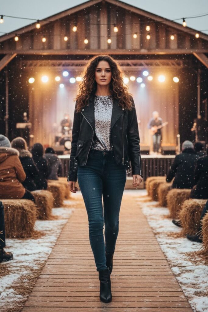 Sequin Top with Dark Denim