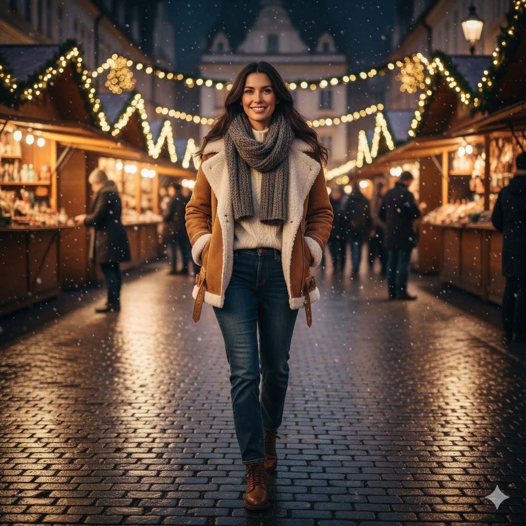 Shearling Coat with Denim