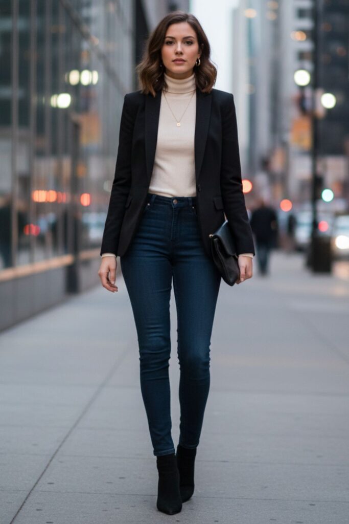 Skinny Jeans with Stiletto Booties and a Blazer