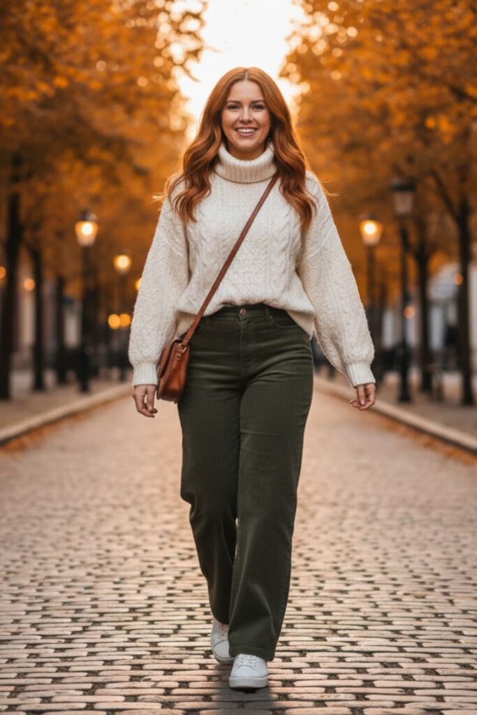 Sneakers with Corduroy Pants and Knit Sweater