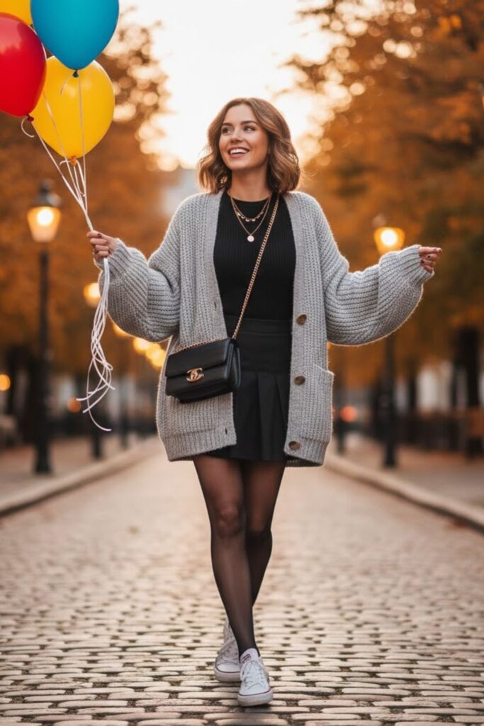 Sneakers with Mini Skirt and Tights