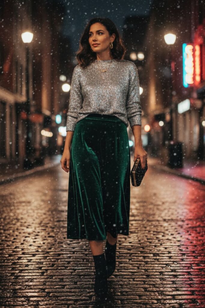 Sparkly Sweater with Midi Skirt