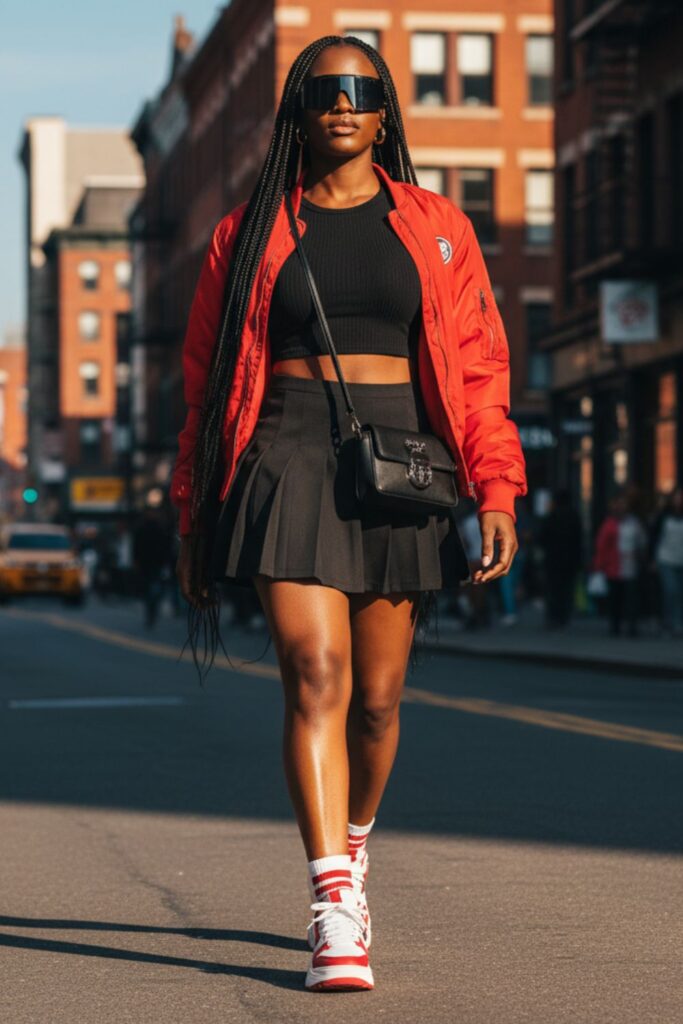 Tennis Skirt with Bomber Jacket