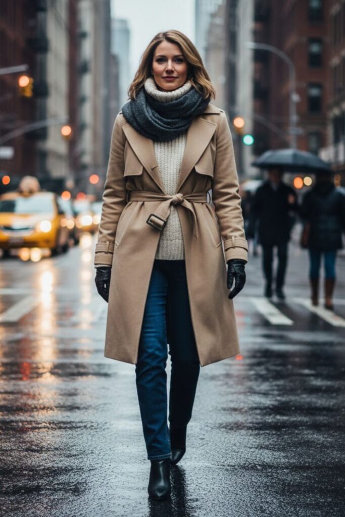Trench Coat with Layered Knits