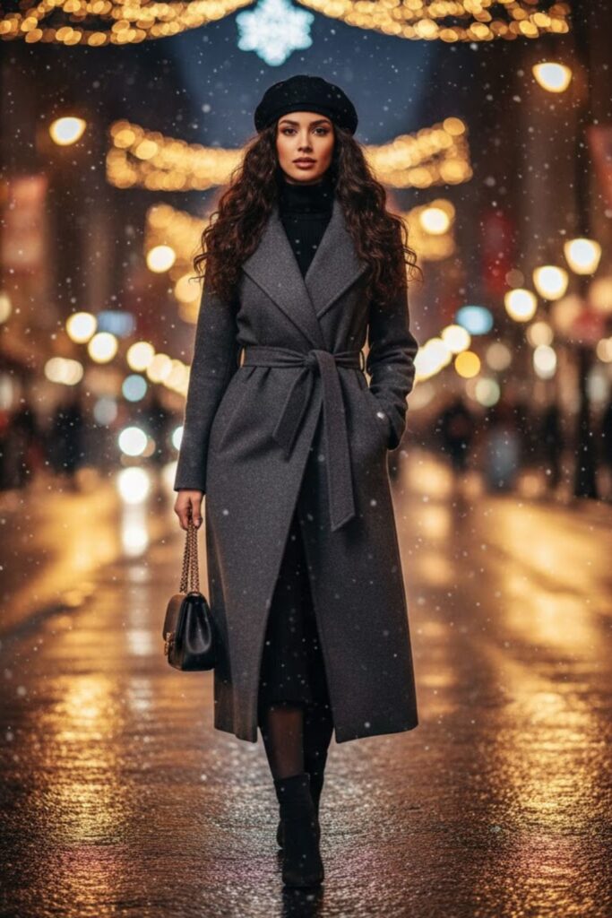 Turtleneck Dress with Belted Coat