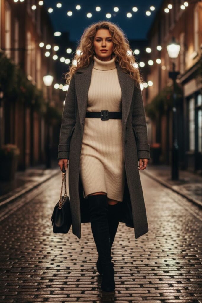 Turtleneck Dress with Over-the-Knee Boots