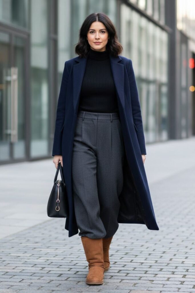 Turtleneck with Wide-Leg Pants and Uggs