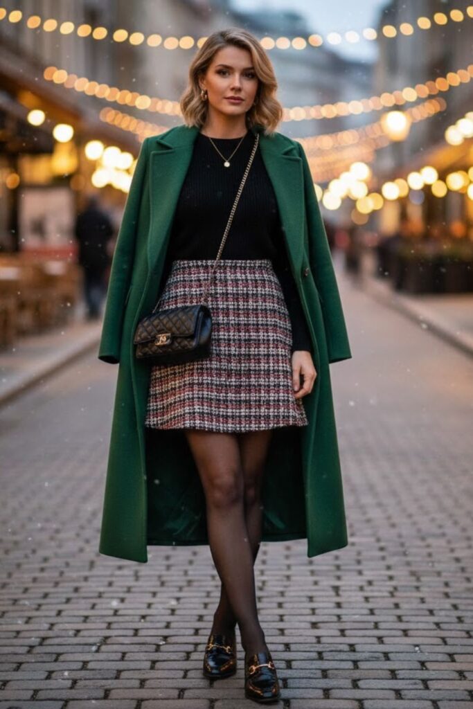 Tweed Skirt with Longline Coat