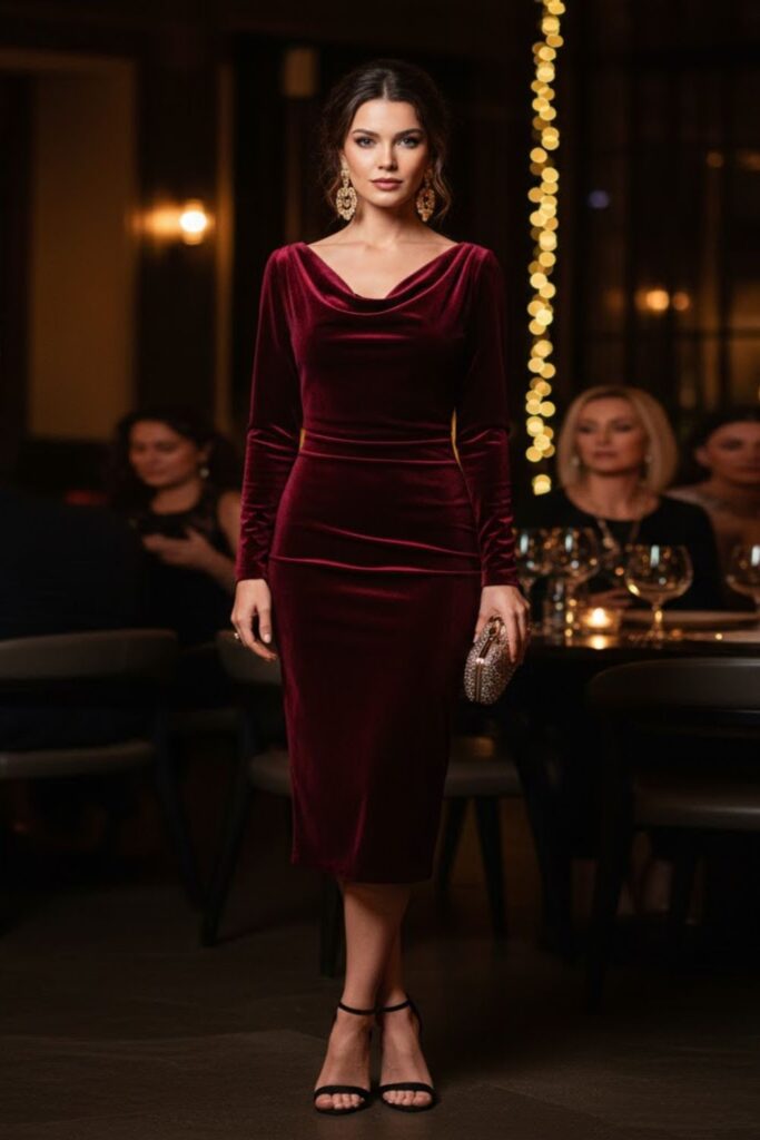 Velvet Dress with Statement Earrings