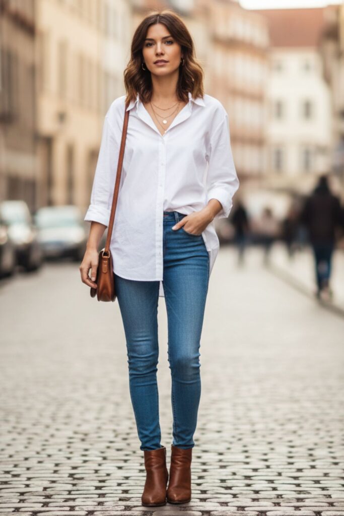 White Oversized Shirt with Skinny Blue Jeans