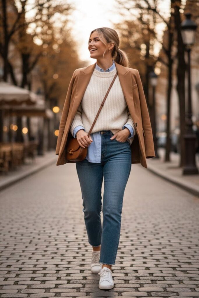 White Sneakers with Straight-Leg Jeans