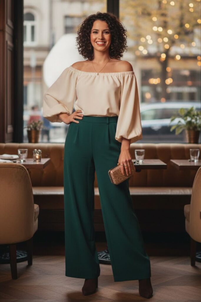 Wide-Leg Pants with Off-Shoulder Top