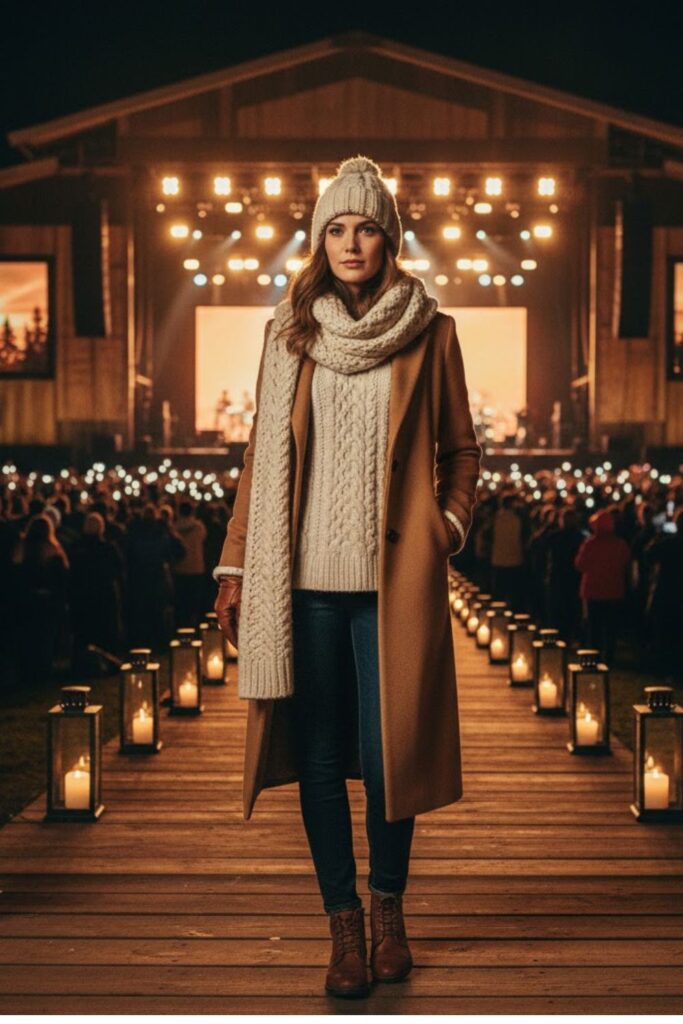Wool Coat with Scarf and Cable Beanie