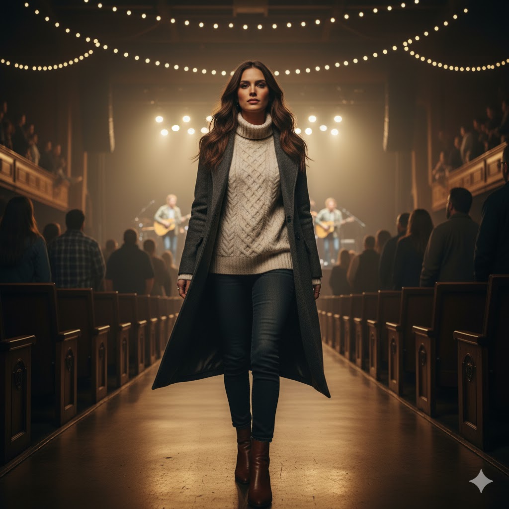 Puffer Vest + Flannel-Lined Shirt + Thermal Top + Boot-Cut Jeans + Lace-Up Boots