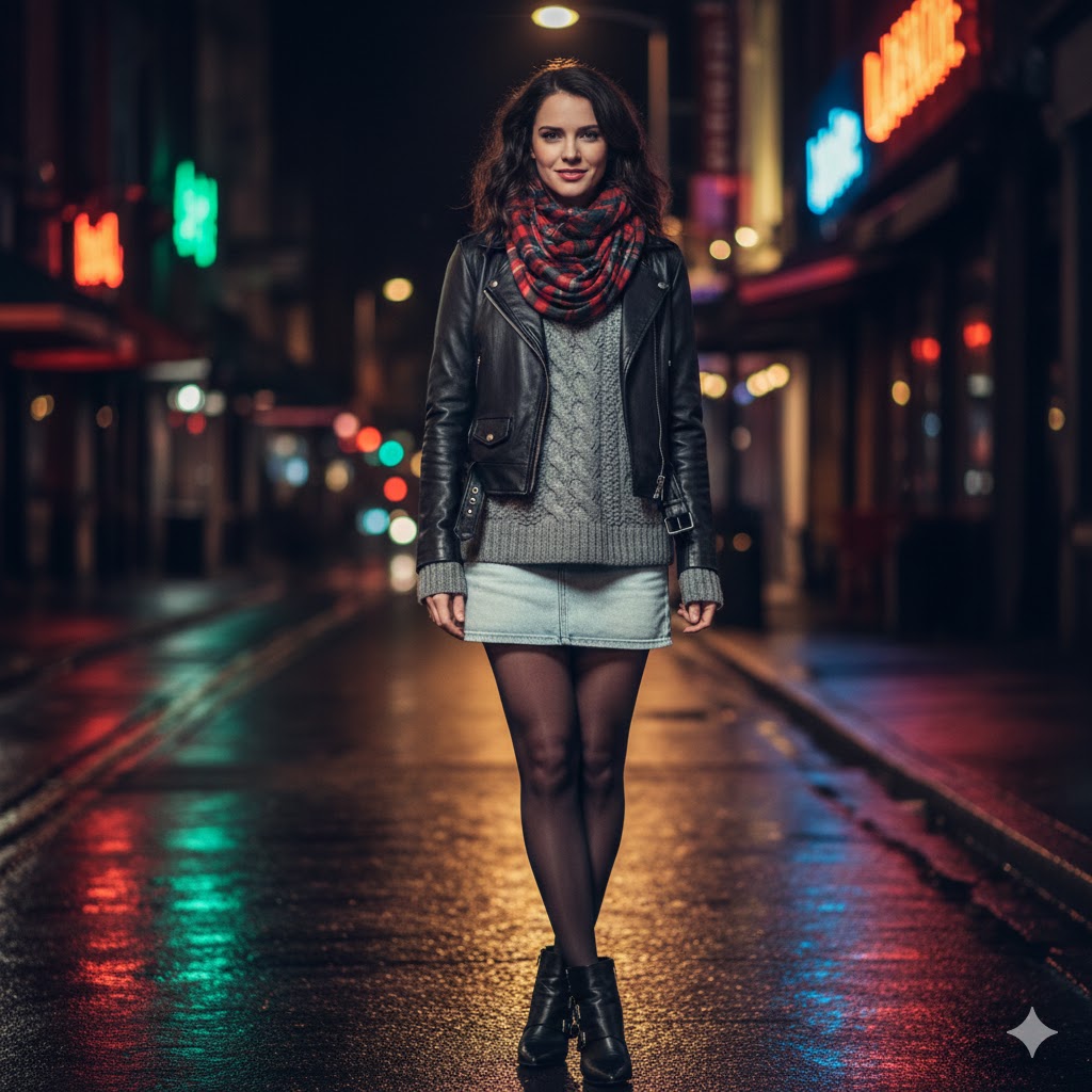 6. Leather Jacket and Scarf
