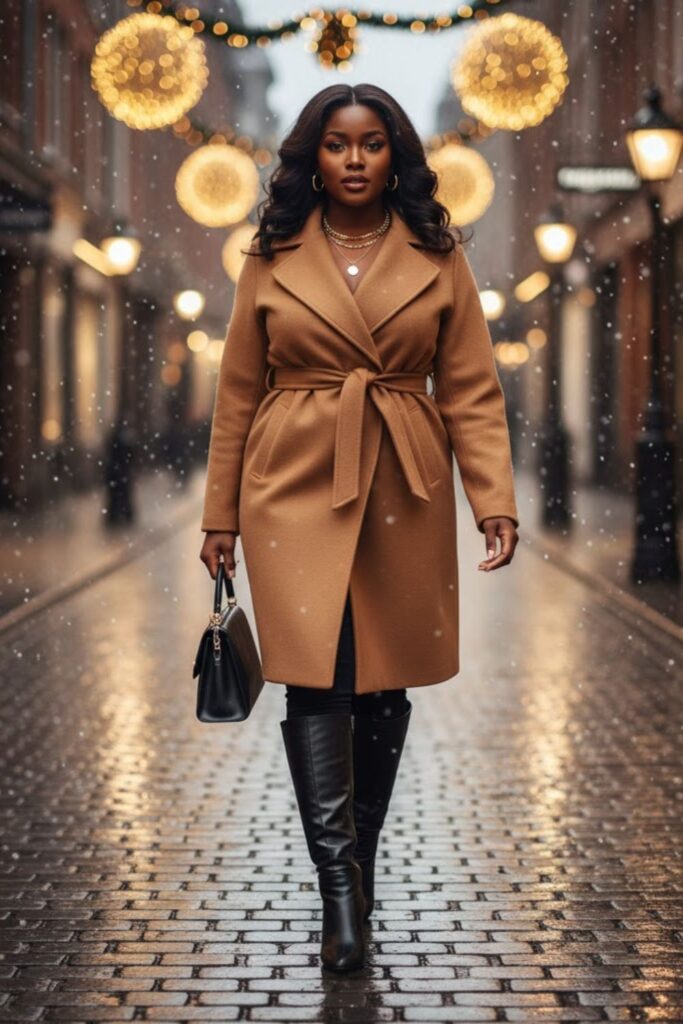1. Wool Wrap Coat with Skinny Jeans and Boots