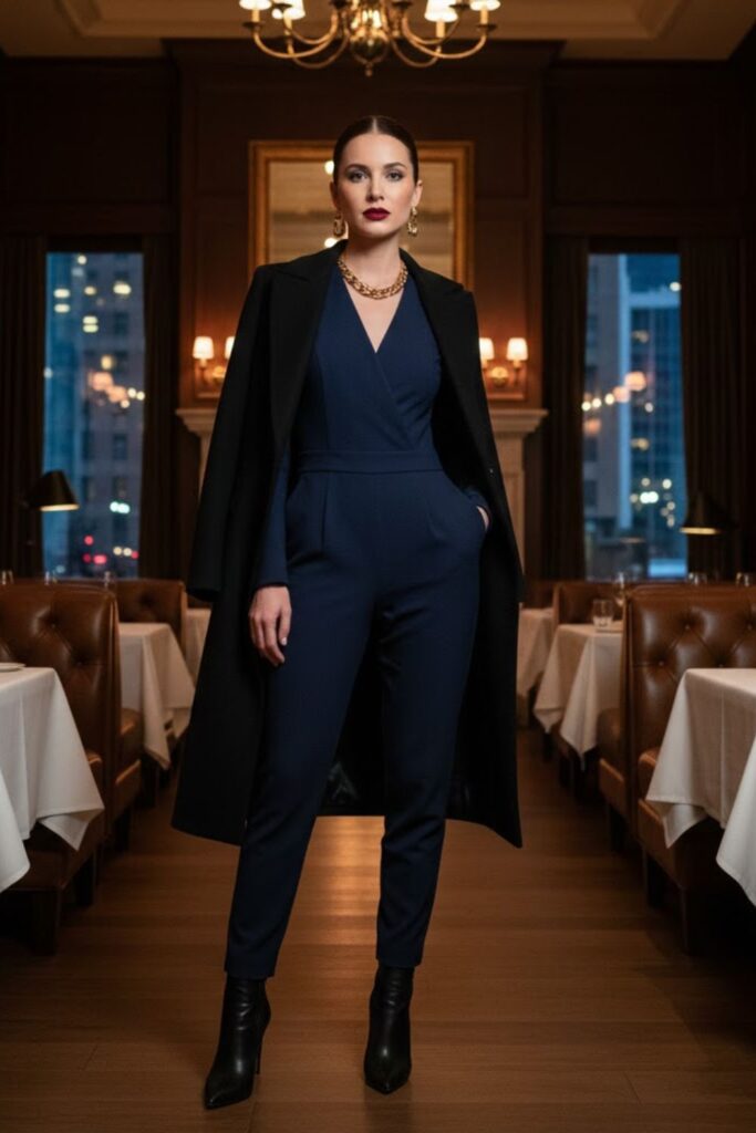10. Chic Jumpsuit with a Structured Coat