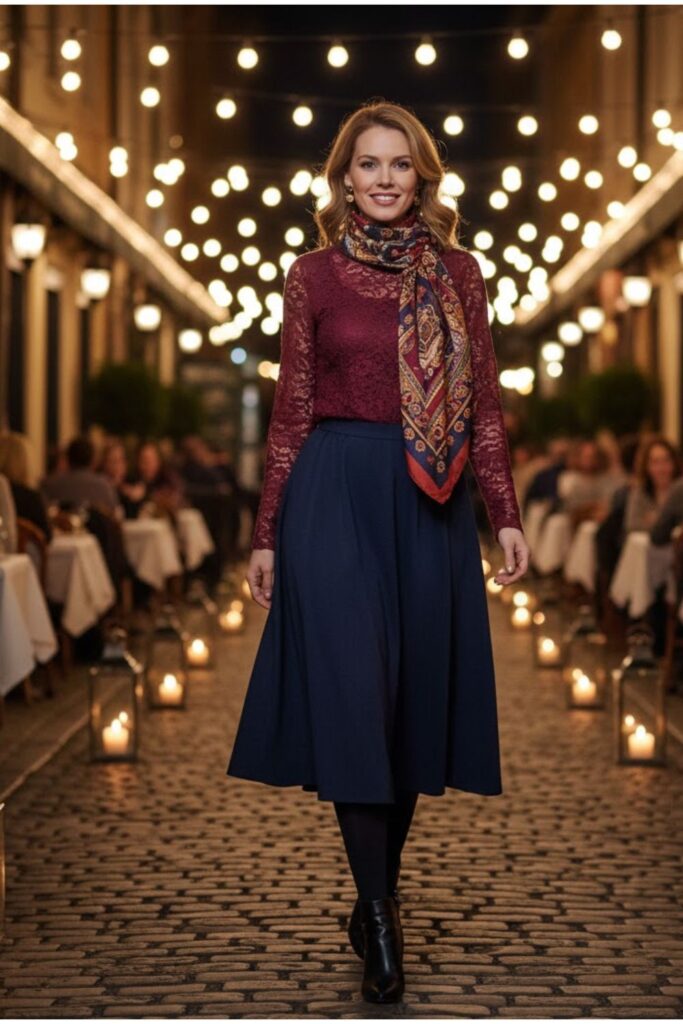 10. Midi Skirt with Lace Blouse