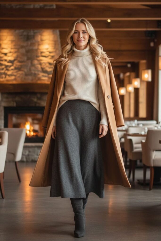 11. Midi Sweater Skirt with a Fitted Top and Ankle Boots